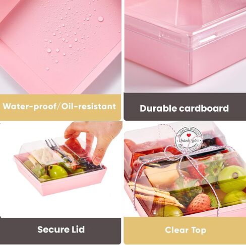 50 Pack Small Individual Charcuterie Boxes with Clear Lids and Forks - To Go Paper Mini Charcuterie Box, Disposable Food Containers, 5Inch Dessert Boxes for Cookie, Cake Slice, Strawberries in Saudi Arabia