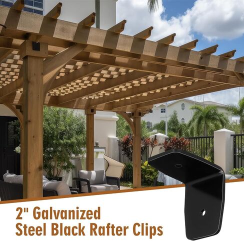 12 PCS BLACK PERGOLA HARFWARE CHFTER CLIPS GLVANISED STEEL RAFTER BRACKETS HERRICANE CLIPS BRACKETS مع مسامير لعريشة الخشب ، شعاع الأخشاب ، رافعة السقف (2 بوصة) in Kuwait