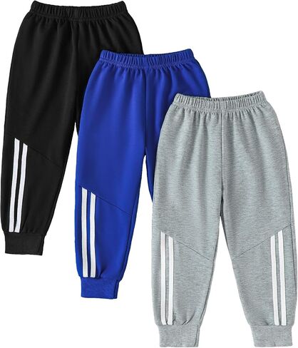 Boys Pants Toddler Kids Boys Sweatpants 3 Pack Elastic Waist Joggers Athletic Pants 3T 4T 5T Size 6 7 in Kuwait