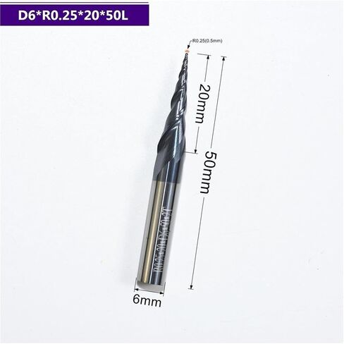 HRC55 Solid Carbide D6*R0.25 * 20 * 50L TiALN Coated Taper Ball Nose End Mill,Cone milling Cutter,Spherical Woodworking Router bit(10PCS) in Saudi Arabia