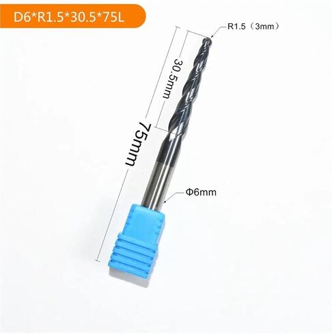 HRC55 Solid Carbide D6*R1.5 * 30.5 * 75L TiALN Coated Taper Ball Nose End Mill,Cone milling Cutter,Spherical Woodworking Router bit(1PCS) in Saudi Arabia