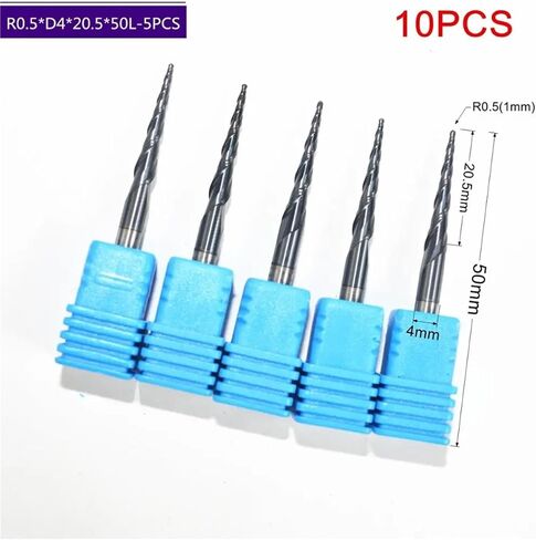 -10PCS,R0.5*D4*20.5 * 50L,HRC55 Tungsten Solid Carbide TiALN Coated Taper Ball Nose End Mills,Taper and Cone Bit,Wood in Saudi Arabia