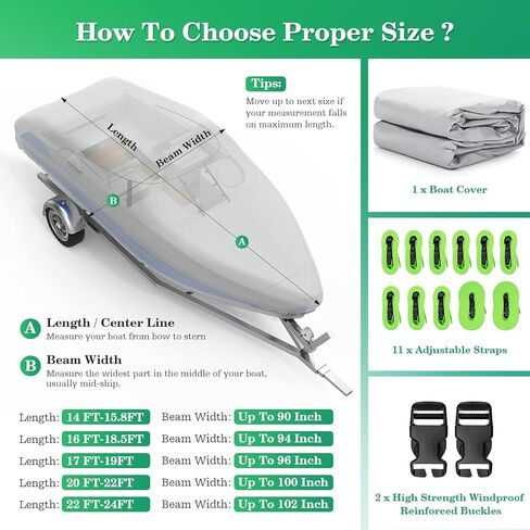 UIRWAY Trailerable Boat Cover, Heavy Duty 1200D Canvas Boat Covers with Reflective Strips, Bass Boat Covers for Trailering & Mooring, Fits V-Hull Fishing Runabout, Length: 14'-16' Beam Width up to 68" in Saudi Arabia