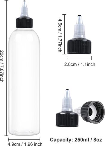 20 Pcs 8oz Plastic Squeeze Bottles with Twist Top Cap, 250ml Clear Dispensing Bottles, Empty Squirt Bottle for Liquids, Sauces, Arts, Crafts, Travel in Kuwait