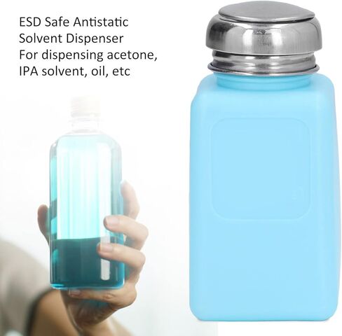 200ml Press Type Solvent Dispenser, ESD Anti Static Bottle with Stainless Steel Lid Liquid Pumping Empty for Alcohol Makeup Remover (Blue) in Saudi Arabia