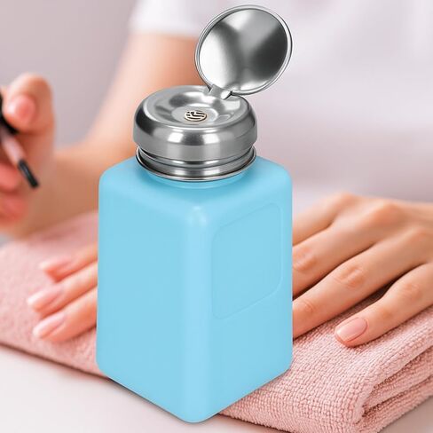 200ml Press Type Solvent Dispenser, ESD Anti Static Bottle with Stainless Steel Lid Liquid Pumping Empty for Alcohol Makeup Remover (Blue) in Saudi Arabia