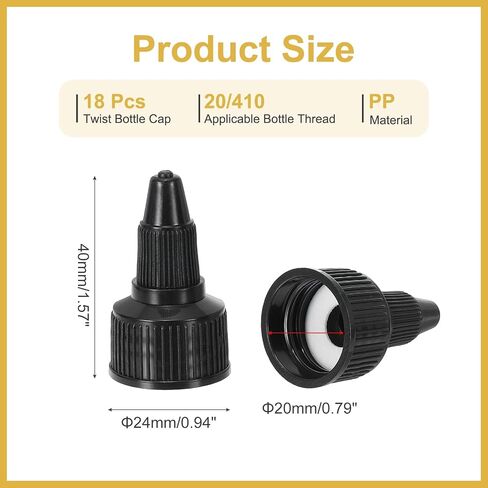 PATIKIL 20/410 Twist Bottle Caps, 18 Pcs Plastic Ribbed Edge Squeeze Bottle Replacement Caps with Foam Gasket for Paint Lids Glue Dispensing, Black in Kuwait