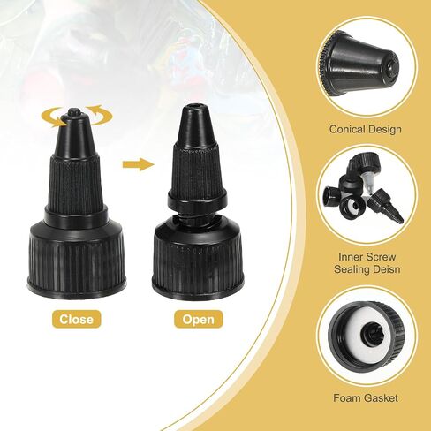 PATIKIL 20/410 Twist Bottle Caps, 18 Pcs Plastic Ribbed Edge Squeeze Bottle Replacement Caps with Foam Gasket for Paint Lids Glue Dispensing, Black in Saudi Arabia
