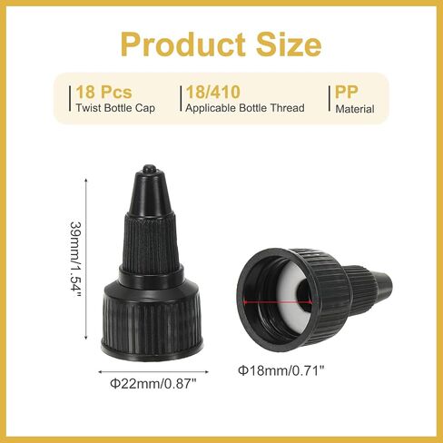 PATIKIL 20/410 Twist Bottle Caps, 18 Pcs Plastic Ribbed Edge Squeeze Bottle Replacement Caps with Foam Gasket for Paint Lids Glue Dispensing, Black in Saudi Arabia