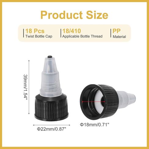 PATIKIL 20/410 Twist Bottle Caps, 18 Pcs Plastic Ribbed Edge Squeeze Bottle Replacement Caps with Foam Gasket for Paint Lids Glue Dispensing, Black in Kuwait