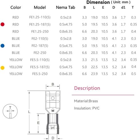 HKS 150PCS/75Pairs Blue Male & Female Vinyl Insulated Spade Connectors, 16-14 AWG (1.5-2.0 mm²) Quick Disconnect Terminals, 4.8 mm (3/16") PVC-Sleeved Tinned Brass Wire Connectors Kit in Saudi Arabia