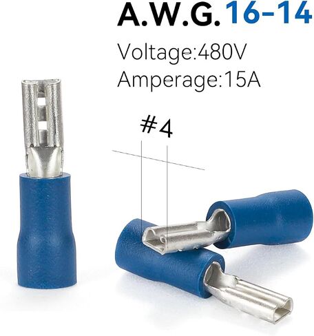 HKS 150PCS/75Pairs Blue Male & Female Vinyl Insulated Spade Connectors, 16-14 AWG (1.5-2.0 mm²) Quick Disconnect Terminals, 4.8 mm (3/16") PVC-Sleeved Tinned Brass Wire Connectors Kit in Saudi Arabia
