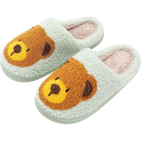 Teddy Bear Slippers for Women/Men/Kids Smiley Face House Slippers Warm Cozy Plush Slip-On Slippers Soft Fuzzy Slippers
