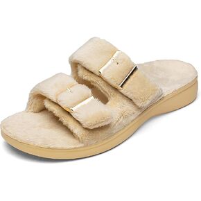 SOLLBEAM Womens plantar faciitis Fuzzy House Slippers Open Toe with Cozy Lining Arch Support Orthotic Heel Cup sandals