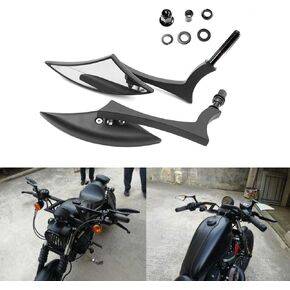 8mm Spear Blade Aluminum Motorcycle Side Mirrors for Harley Davidson Cruiser Choppers Bobber Bike(Black)