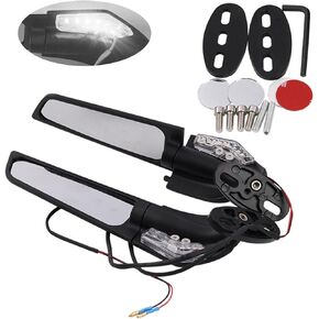 Motorcycle Wing Mirrors Rotatable Motorcycle Rear View Mirror with Light Ka-wasaki Ninja 300 Ninja 400 Ninja 650 ZX6R ZX10R Yama-ha R1 R15 R25 Hon-da CBR1000R CBR600RR CBR250R Suzu-ki GSXR600 GSXR750