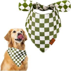 Green Checkered Dog Bandana Classic Checkerboard Print Fabric Pet Scarf Medium Sizes Adjustable Pet Neckerchief Dog Bibs for Cat Dog Birthday Costume Accessories