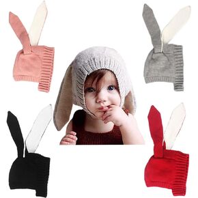 Toddler Girl Hats for Winter, Baby Winter Knitted Hat Cute Long Rabbit Ear Hat Beanie Cap Black(Plus Cashmere)