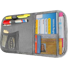 Car Sun Visor Organizer - Auto Document and Small Storage Holder - Pouch for Registration and Insurance - Perfect Minimalist Design (Pack of 1 (Gray))