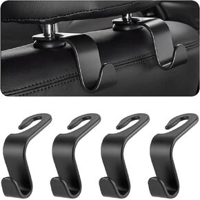 8sanlione Car Back Seat Headrest Hooks, 4PCS Vehicle Backseat Storage Organizer Hanger, Multifunctional Auto Headrest Hidden Hook Universal for Handbag Purse Backpacks Bags and Groceries (Black)
