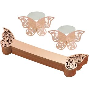 80pcs Rose Gold Paper Napkin Rings Laser 3D Butterfly Shape Napkin Bands Napkin Holder for Place Settings Weddings Party Serviette Table Decoration Restaurant Napkin Paper Buckle