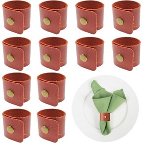 12 Pack Leather Napkin Rings Handmade PU Faux Leather Napkin Ring, Vintage Buckle Napkin Holder for Table Decor, Holiday Napkin Rings for Party Wedding Dinner Table Decor in Saudi Arabia