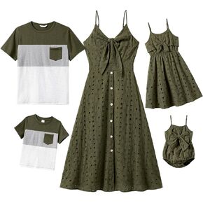 IFFEI Family Matching Outfits Mommy and Me Dresses Tshirt Set Spaghetti Strap Summer Casual Dresses