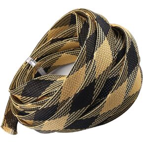 Othmro 16.4ft Length PET Flexible Expandable Braided Cable Sleeves 0.55in Width Wire Loom Sleeving and Organizer Flexible Wire Mesh Sleeves for TV Audio PC Computer Cords from Pet Chewing Black Gold
