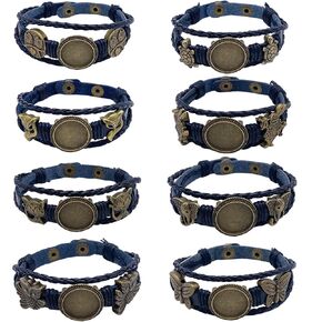 مياو جين 8 قطع سوار جلدي مضفر صنع عدة 18 ملم فارغة جولة كابوشون الحافة صينية زر ضبط جلدي متعدد الطبقات حبل سوار الكفة سوار معصم للصناعة اليدوية (أشكال مختلطة) in Kuwait