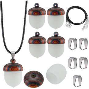 SUNNYCLUE 6 Sets Wooden Acorn Locket Necklace Making Kit Wooden Acorn Charms Wood Acorn Charms Autumn Christams Mini Wooden Nut Charms Brown Detachable Wood Acorn Box Charms for Jewelry Making Kits