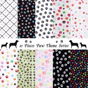 10 Pieces Paws Fabric Cute Paw Prints Squares Paw Print Fabric Fat Quarters Sewing Fabric Animal Footprint Puppy Cat Bone Printed Fabric for DIY Crafts Supplies (20 x 20 Inch)