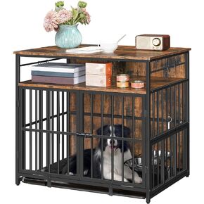 أثاث قفص للكلاب مع مساحة تخزين، بيت للكلاب شديد التحمل مقاس 31.5 بوصة مع أوعية وصينية قابلة للإزالة، طاولة نهاية قفص خشبي للكلاب الصغيرة والمتوسطة، مقاومة للمضغ، بني ريفي DCHR10801 in Kuwait