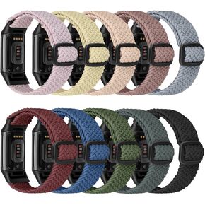 10 عبوات من الأشرطة المضفرة القابلة للتعديل المتوافقة مع Fitbit Charge 5 Fitbit Charge 6 Bands للنساء والرجال، أساور معصم رياضية من قماش النايلون المرن للشحن 5/6