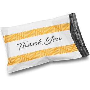 Shop4Mailers 10 x 13 Glossy White Decorative Thank You Plastic Poly Mailer Bags Waterproof Shipping Mailing Envelope 2 Mil for Apparel, Clothes, Shirts, Books – Permanent Adhesive Seal (100 Pack)