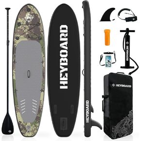 HEYBOARD Inflatable Stand Up Paddle Board 10'6"x32"x6" Wide Standup Paddleboard with SUP Accessories & Backpack Non-Slip Deck Leash Paddle Hand Pump Camera Mount for Youth & Adult in Kuwait