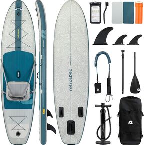 Retrospec Weekender Plus 10' Inflatable Stand Up Paddleboard Double Layer PVC iSUP Bundle w/Carrying case, 3 Piece Adjustable Aluminum Paddle, 3 Removable fins, Pump, and Cell Phone case