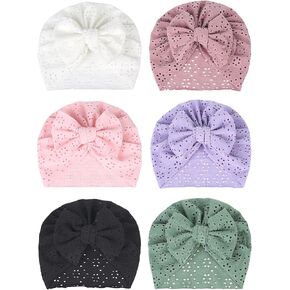 6 PCS Cotton Baby Hat with Bows for Girls, Pink Stretchy Baby Hats, Baby Boy Turban Hat for Toddler Infant Caps (17-17) in Kuwait