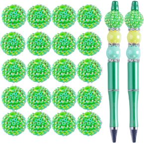 Beads for Pens,20mm Rhinestone Beads 20pcs Chunky Bubblegum Large Spacer Beads for Beaded Pens,Fancy Beads for Beadable Pens Candy Sparkle Bling Ball Beads Bulk