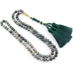 Tasbih Tesbih Islamic 99 Prayer Beads, Muslim Islam Subha Sebha Worry Beads, Misbaha Masbaha Tasbeeh Sibha Beads, Allah Mohammed Ramadan Rosary, Green lined Natural stone Beads Handmade