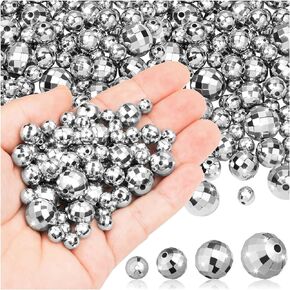 150 PCS Mini Disco Balls for Bracelets, 4 Sizes Reflective Faceted Mirrorball Beads, Charms Silver Mini Disco Ball Cute Beads Keychain Jewelry Making DIY Craft 70s 80s Costume Accessories