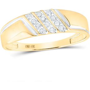 Jewels By Lux 10K Yellow Gold Mens Round Channel-set Diamond Diagonal Triple Row Wedding Band 1/8 Cttw In Channel Setting with natural round shape white diamond