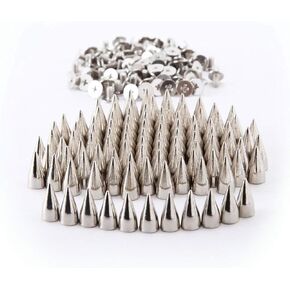 100 مجموعة من المسامير المخروطية الرصاصية والمسمار المعدني الخلفي من أجل صناعة الجلود DIY ومسامير رائعة بطبقة معدنية - فضي، 7 مم × 15 مم in Kuwait
