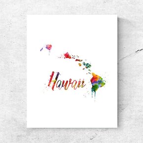 Hawaii Map Watercolor Art Print Home Decor USA Map Wall Art Hawaii City Poster Painting Country Poster Pictures 8x10inch No Frame
