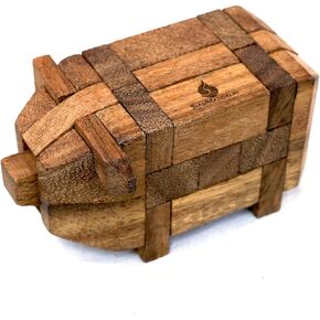 Little Pig: Wooden 3D Brain Teaser Kumiki Wood Puzzle Interlocking Mechanical STEM Toy Handmade Unique Office Desk Accent Stocking Filler or Birthday Gift