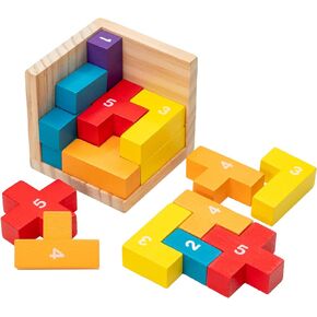 3D Wooden Brain Teaser Puzzles for Kids - 20 and 40 pcs, L and T Shape Wooden Puzzle Cube, Desk Puzzle for Office Adult, 3D Block Puzzle Cubes, Wood Block Puzzle