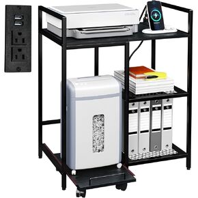 حامل طابعة TC-HOMENY مع رف قابل للسحب، حامل طابعة منزلي متعدد الوظائف بثلاث طبقات مع محطة شحن (أسود) in Kuwait