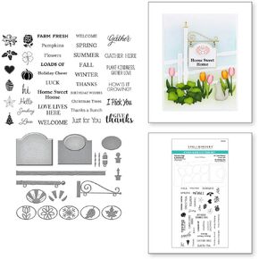 Spellbinders Welcome Sign & Sentiments by Annie Williams Clear Stamp & Die Set, Metal