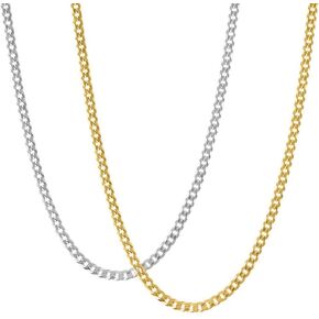 KISPER Italian Solid 925 Sterling Silver & 18K Gold Over Sterling Silver Cuban Link Curb Chain Necklace Set - 3.5mm Diamond Cut, Lobster Clasp - Made in Italy - 22"