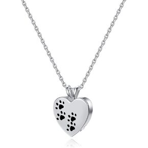 Dog Urn Necklaces For Ashes Heart Circle of Life Paw Print Cremation Necklace For Pet Ashes Stainless Steel Cremation Jewelry Memorial Pet Ash Holder for Women Men