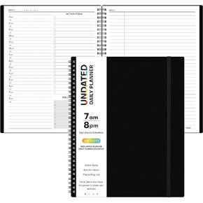 Daily Planner Undated - Spiral Appointment Planner, 208 Pages, 8.8" x 11", Daily Planner with Hourly Schedules, Appointment Book for Man/Women, Inner Pocket, Elastic Closure